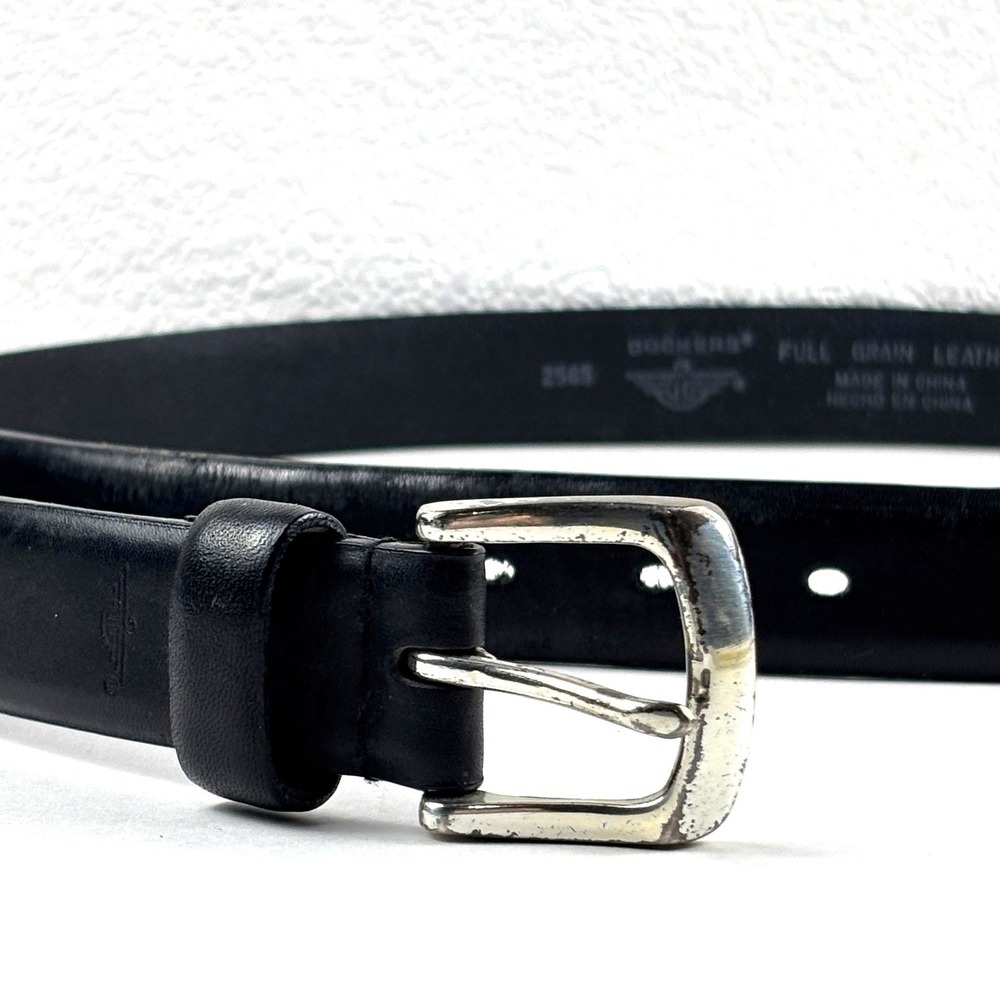 Dockers Full Grain Leather Belt Mens 40 Black Silver Buckle Business Casual
